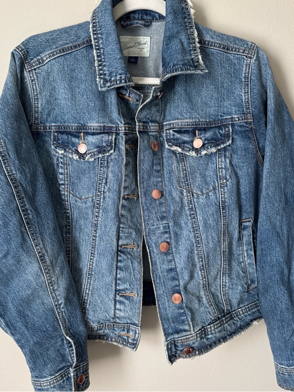 Universal Thread Light Blue Denim Jacket with Tan Trim